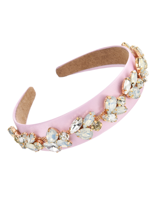 Fashion Light Pink Fabric Alloy Diamond Water Drop Headband (3cm)
