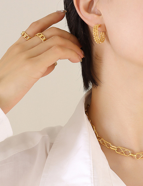 Fashion Gold Titanium Geometric Braided C-hoop Earrings