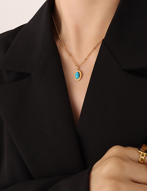 Fashion X254-golden Turquoise Necklace-39+5cm Titanium Gold Plated Pine Geometric Necklace