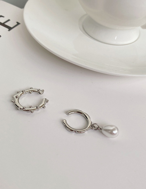Fashion Silver Asymmetric C-shaped Pearl Ear Cuff