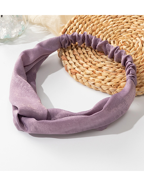 Fashion Purple Solid Satin Cross Pleated Headband