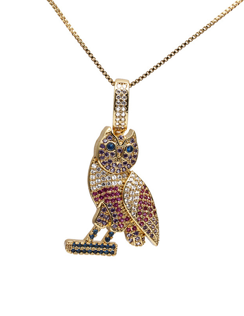 Fashion 4# Bronze Zirconium Owl Necklace