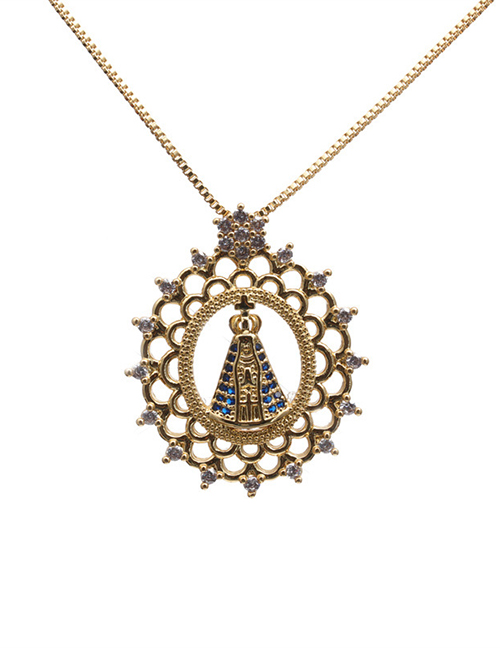 Fashion 2# Bronze Virgin Mary Necklace With Diamonds