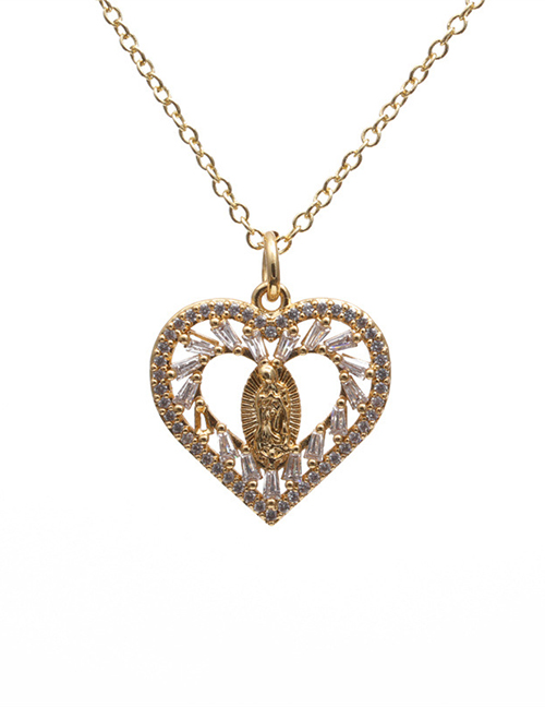 Fashion 4# Bronze Virgin Mary Heart Necklace With Diamonds