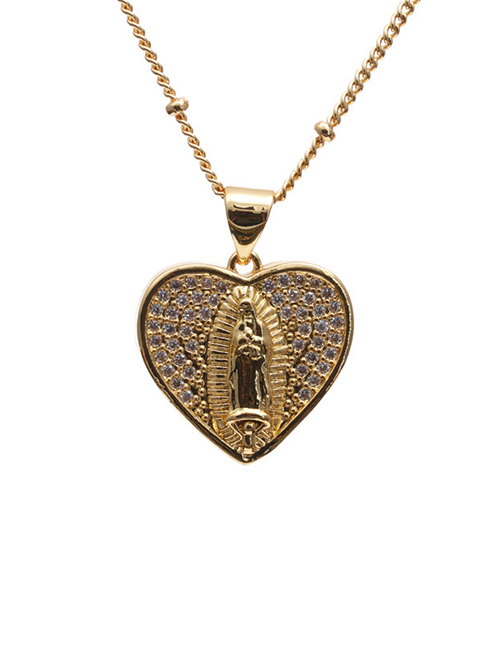 Fashion 6# Bronze Virgin Mary Heart Necklace With Diamonds