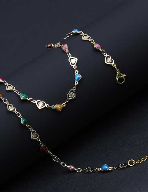 Fashion 4# Bronze Colored Stone Heart Fringe Necklace