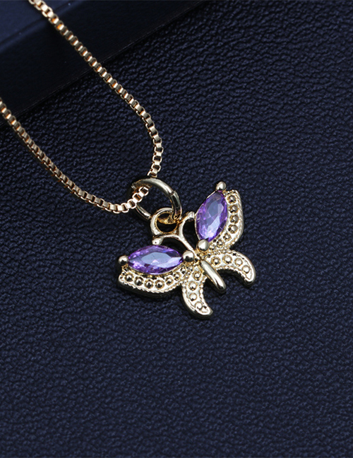 Fashion Purple Bronze Zirconium Butterfly Necklace