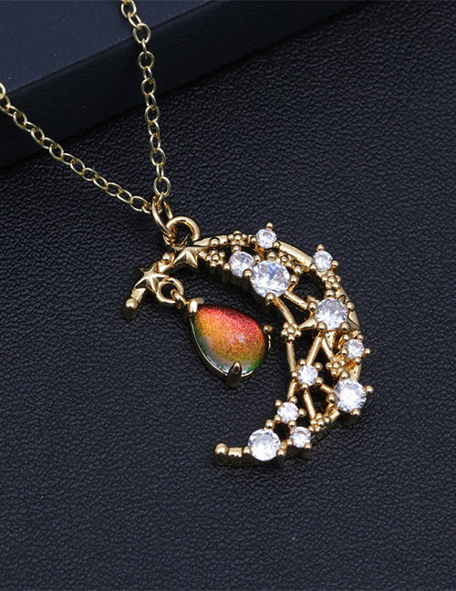 Fashion Orange Color Bronze Moon Necklace With Drop Crystal And Diamonds