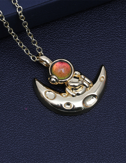 Fashion Orange Bronze Crystal Astronaut Moon Necklace
