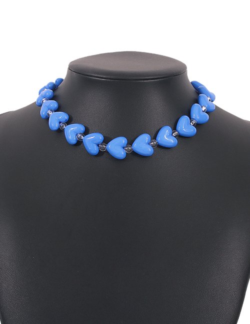 Fashion Blue Resin Heart Beaded Necklace