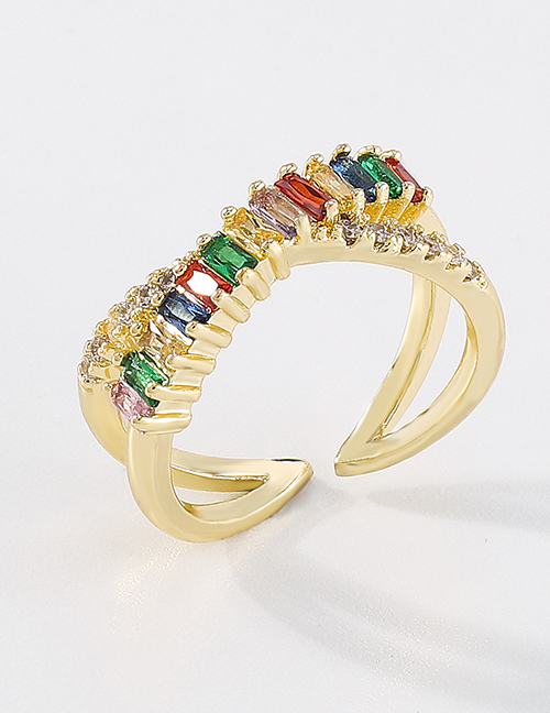 Fashion Color Brass Set Zirconium Cross Open Ring