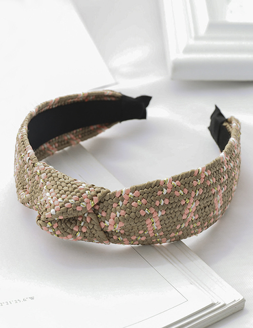 Fashion Pink + Coffee Color Raffia Headband Fabric Raffia Braided Wide-brimmed Headband