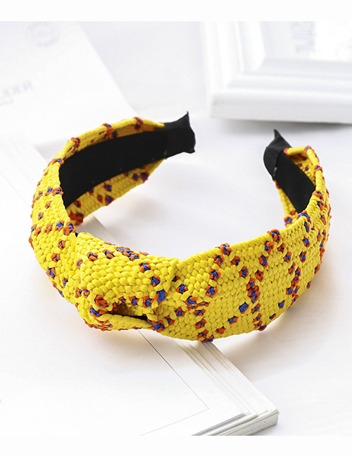 Fashion Yellow+red Blue Raffia Headband Fabric Raffia Braided Wide-brimmed Headband