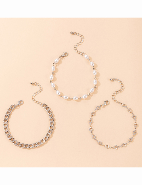 Fashion Silver Color Pearl Chain Triple Anklet