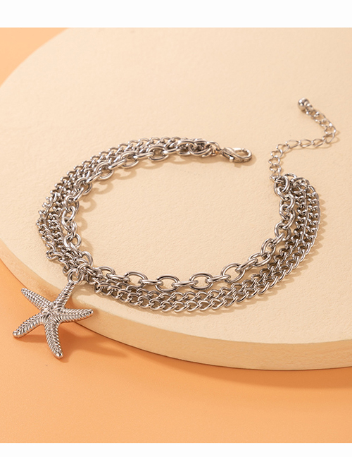 Fashion 20014 Silver Color Starfish Alloy Geometric Starfish Chain Anklet