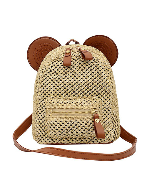 Fashion Dark Brown Straw Cutout Braided Backpack