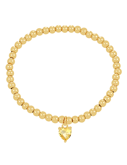 Fashion Light Yellow Bronze Zircon Heart Pendant Beaded Bracelet