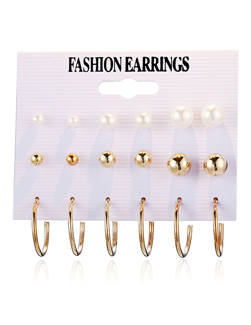 Fashion  Alloy Pearl Round Stud Earrings Set