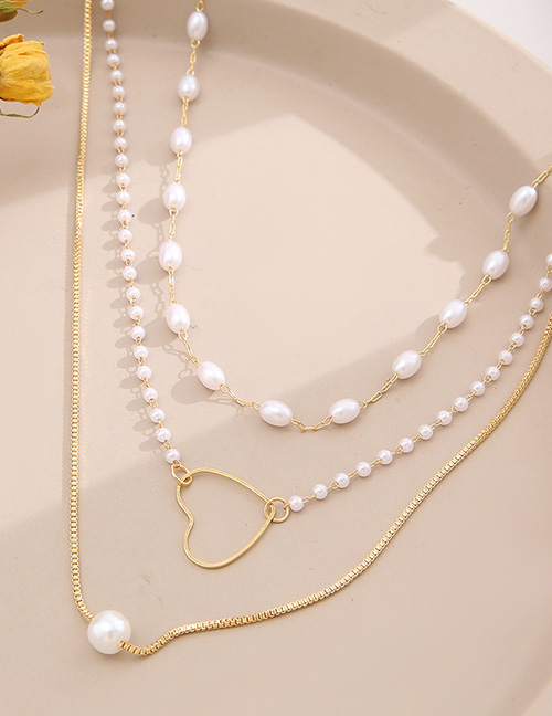 Fashion  Alloy Pearl Heart Multilayer Necklace