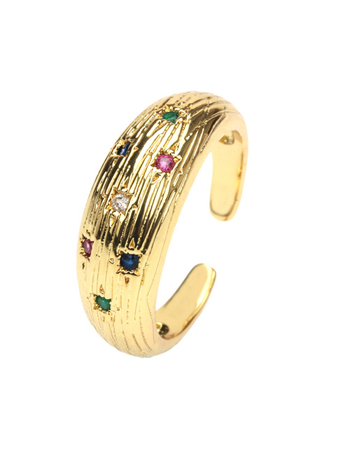 Fashion  Zirconium Starburst Textured Ring In Copper