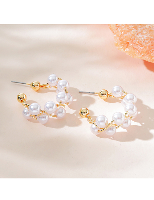 Fashion Gold Alloy Pearl Braided Stud Earrings