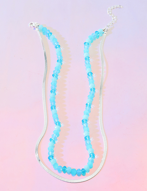 Fashion Blue Alloy Snake Chain Beaded Double Layer Necklace