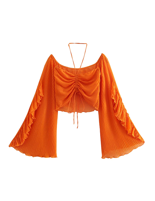 Fashion Orange Solid Lace Layered Pleated Top