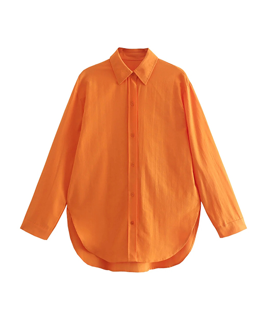 Fashion Orange Solid Buttoned Long-sleeve Shirt