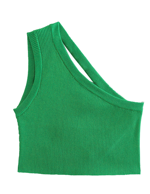 Fashion Green Solid Color Knitted One-shoulder Top
