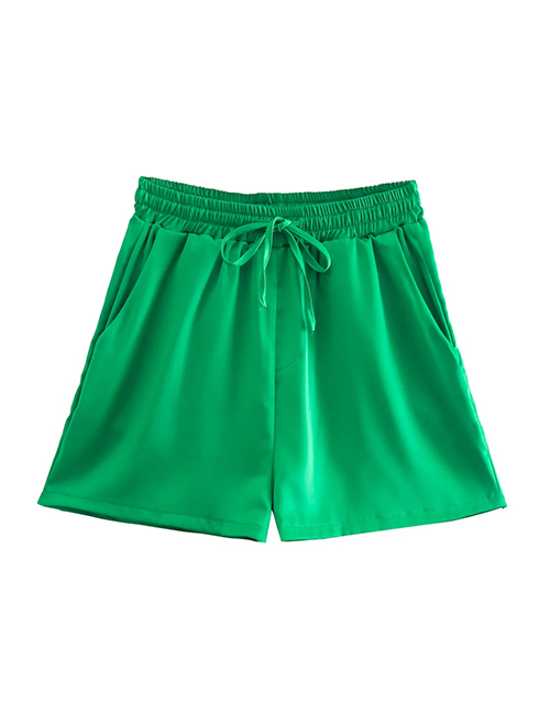 Fashion Green Silk-satin Solid Elastic Shorts