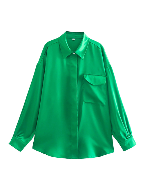 Fashion Green Silk Satin Long-sleeve Shirt Jacket