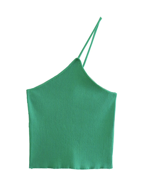 Fashion Green Knit One-shoulder Suspender Top