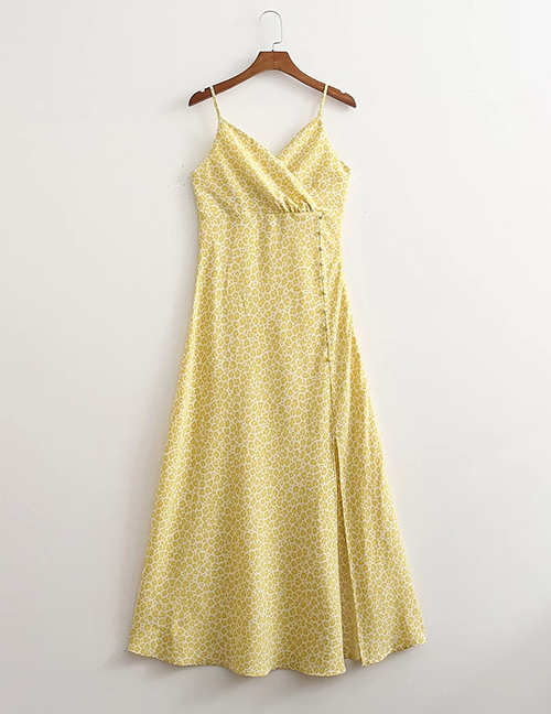 Fashion Yellow Leopard Print Leopard-breasted Slip Dress