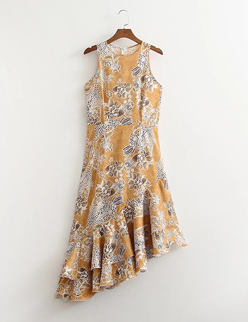 Fashion Yellow Fishtail Wavy Asymmetric Dress