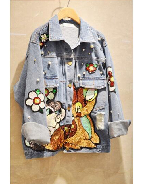 Fashion  Cartoon Sequin Denim Jacket Set