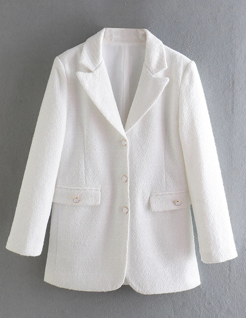 Fashion White Button-up Textured Blazer