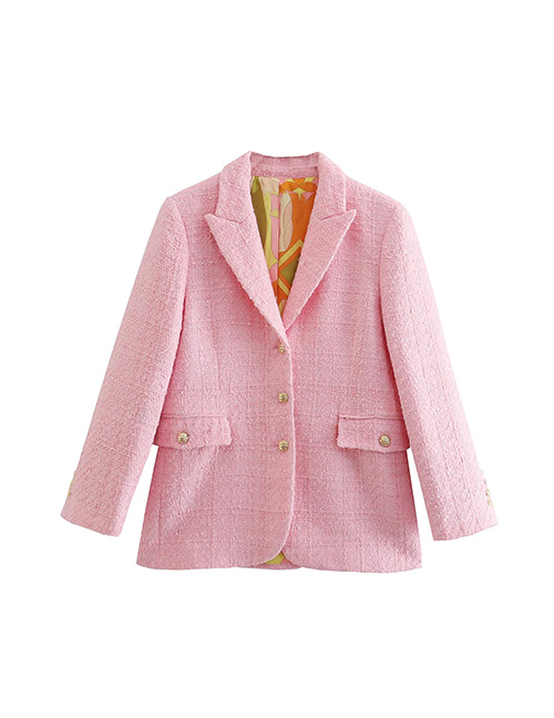 Fashion Pink Geometric-breasted Pocket Blazer