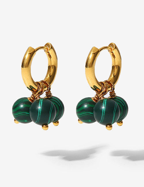 Fashion Green Stainless Steel Beaded Tassel Earrings