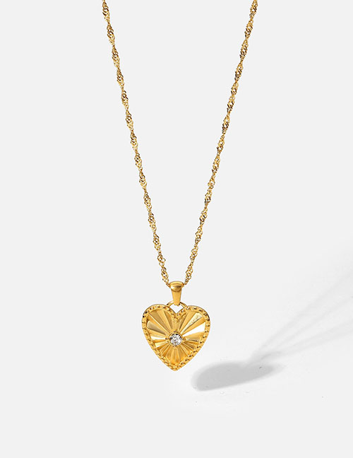 Fashion Gold Stainless Steel Pleated Heart Necklace