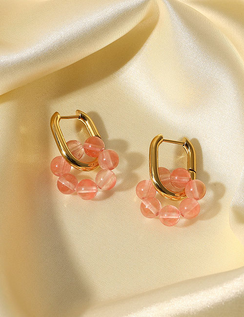 Fashion Pink Stainless Steel Bead Hoop Earrings