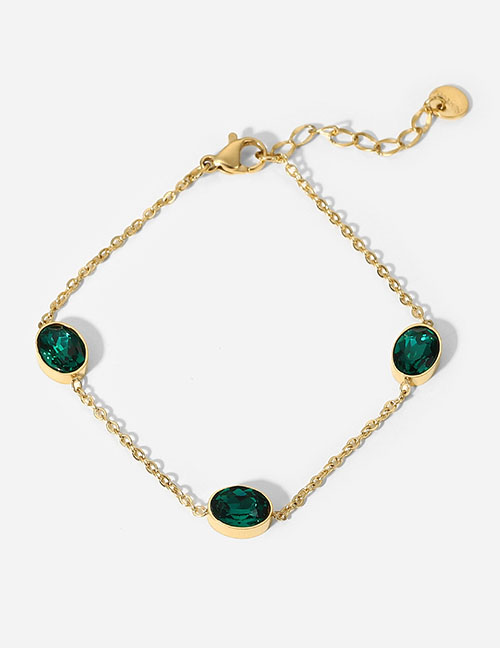 Fashion Green Stainless Steel Diamond Oval Bracelet