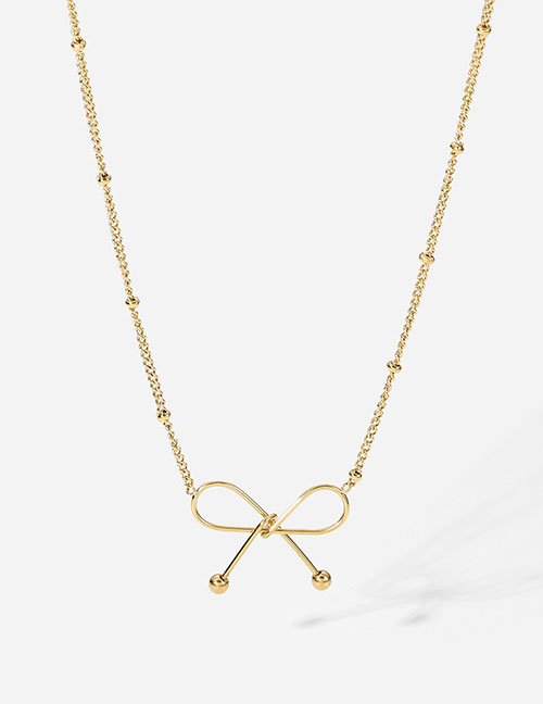 Fashion Gold Stainless Steel Openwork Bow Necklace
