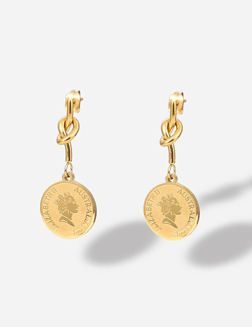Fashion Gold Stainless Steel Portrait Round Earrings