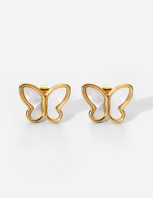Fashion Gold Stainless Steel Shell Butterfly Stud Earrings