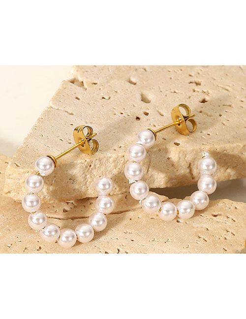 Fashion Small Stainless Steel Pearl C Stud Earrings