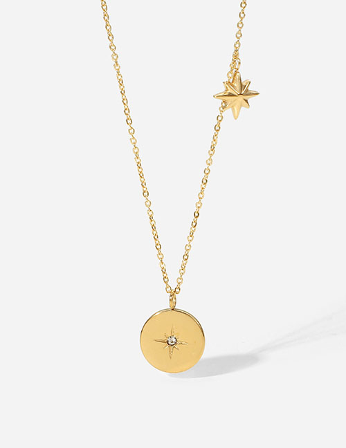 Fashion Gold Stainless Steel Eight-pointed Star Medal Necklace