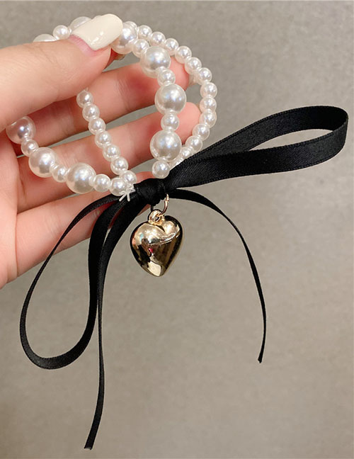 Fashion Black Geometric Heart Bow Pearl Hair Rope