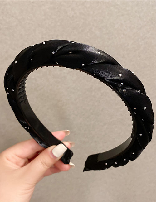 Fashion Black Fabric Point Drill Twist Braided Headband