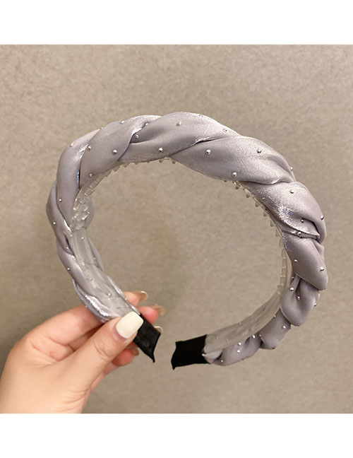 Fashion Grey Fabric Point Drill Twist Braided Headband