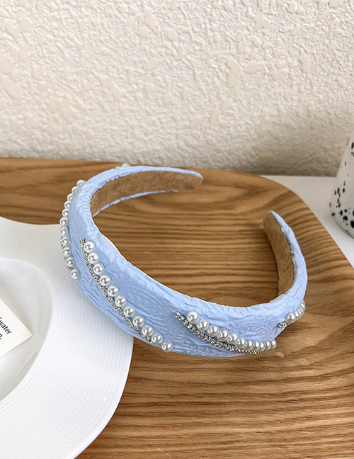 Fashion Blue Three-dimensional Embossed Wrinkled Pattern Pearl Wide-brimmed Headband